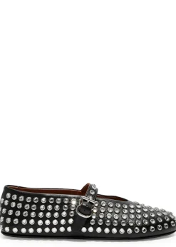 Crystal-embellished leather ballet flats