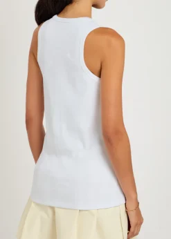 Crystal-embellished logo appliqué stretch-cotton tank
