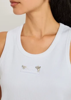 Crystal-embellished logo appliqué stretch-cotton tank