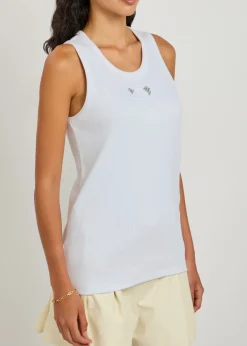 Crystal-embellished logo appliqué stretch-cotton tank