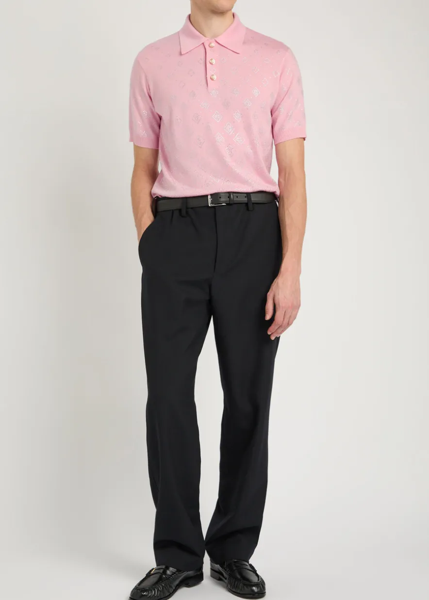 Crystal-embellished merino wool polo shirt