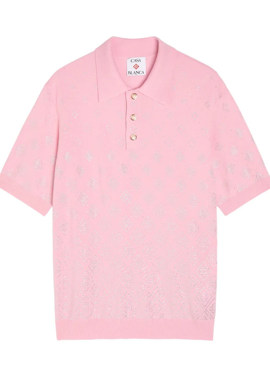Crystal-embellished merino wool polo shirt