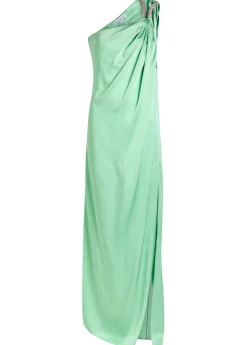 Crystal-embellished one-shoulder satin gown