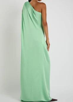 Crystal-embellished one-shoulder satin gown