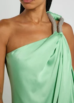 Crystal-embellished one-shoulder satin gown