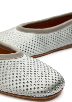 Crystal-embellished satin ballet flats