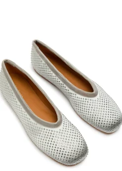 Crystal-embellished satin ballet flats