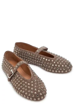 Crystal-embellished suede ballet flats