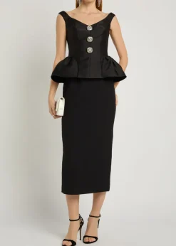 Crystal-embellished taffeta and crepe midi dress