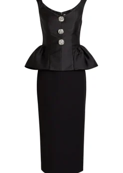 Crystal-embellished taffeta and crepe midi dress