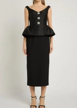 Crystal-embellished taffeta and crepe midi dress