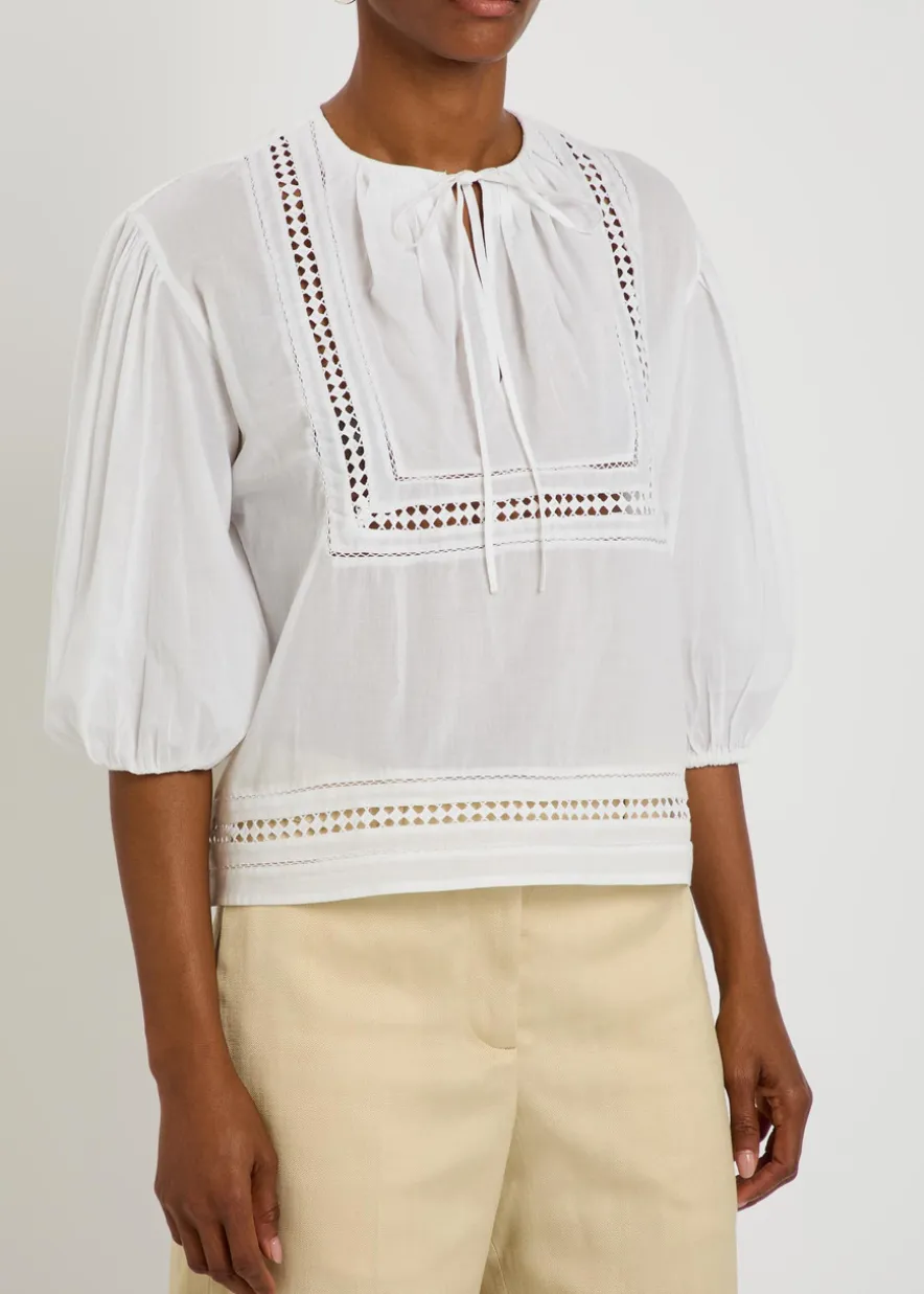Cutwork embroidery cotton blouse