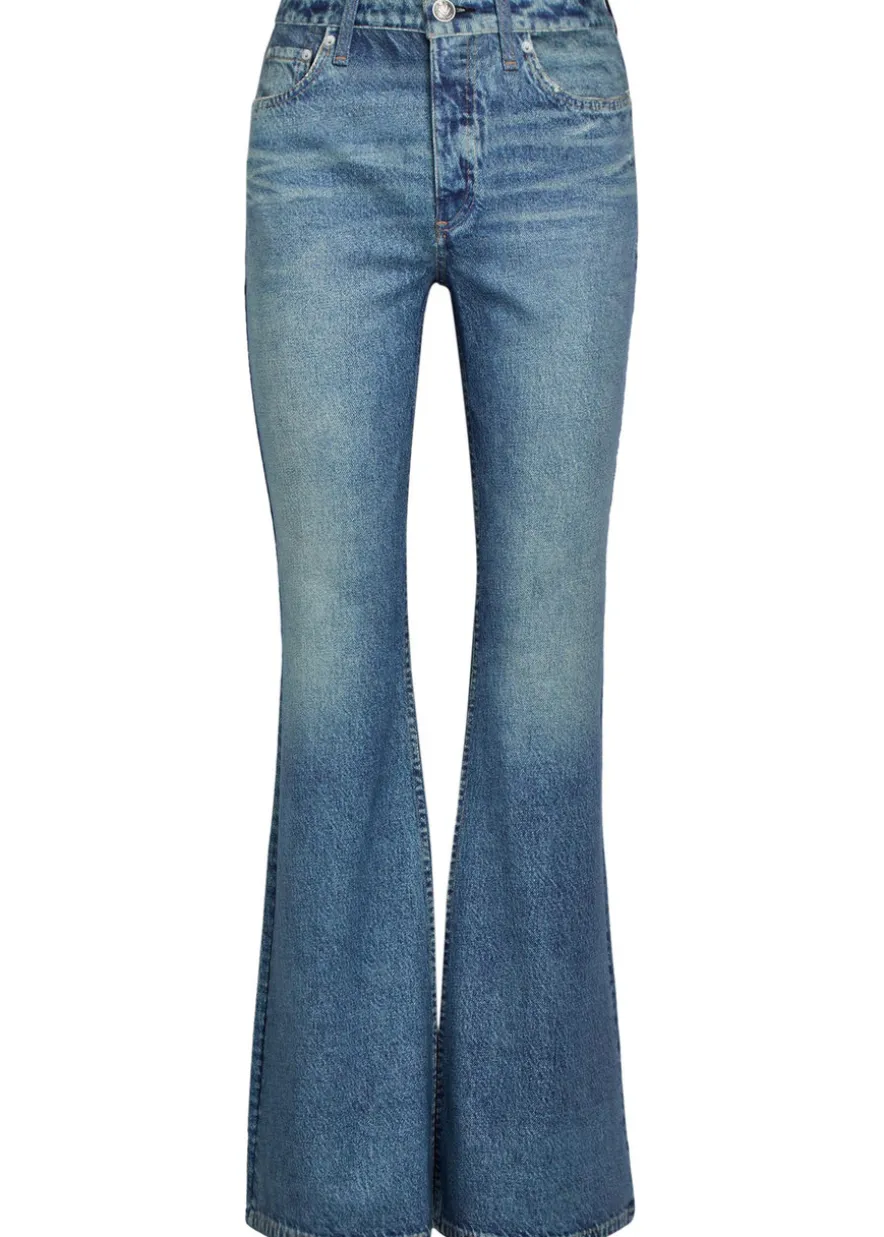 Dahlia denim-print flared-leg trousers