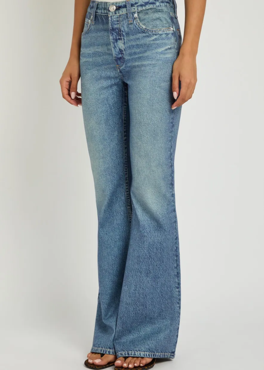 Dahlia denim-print flared-leg trousers