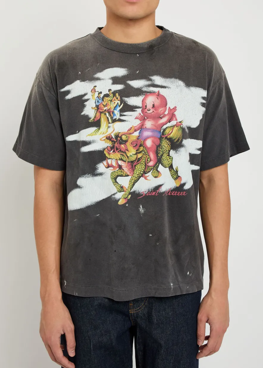 Damaged printed cotton T-shirt