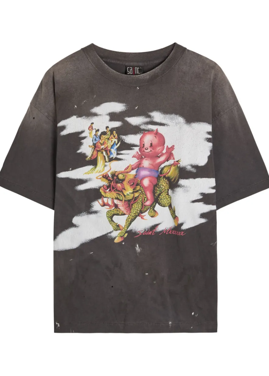 Damaged printed cotton T-shirt