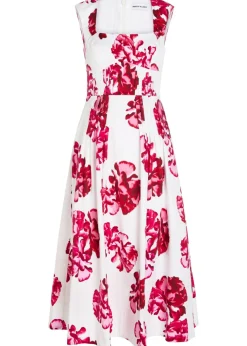 Damask floral-print stretch cotton-poplin midi dress