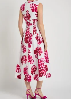 Damask floral-print stretch cotton-poplin midi dress