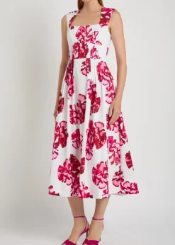 Damask floral-print stretch cotton-poplin midi dress