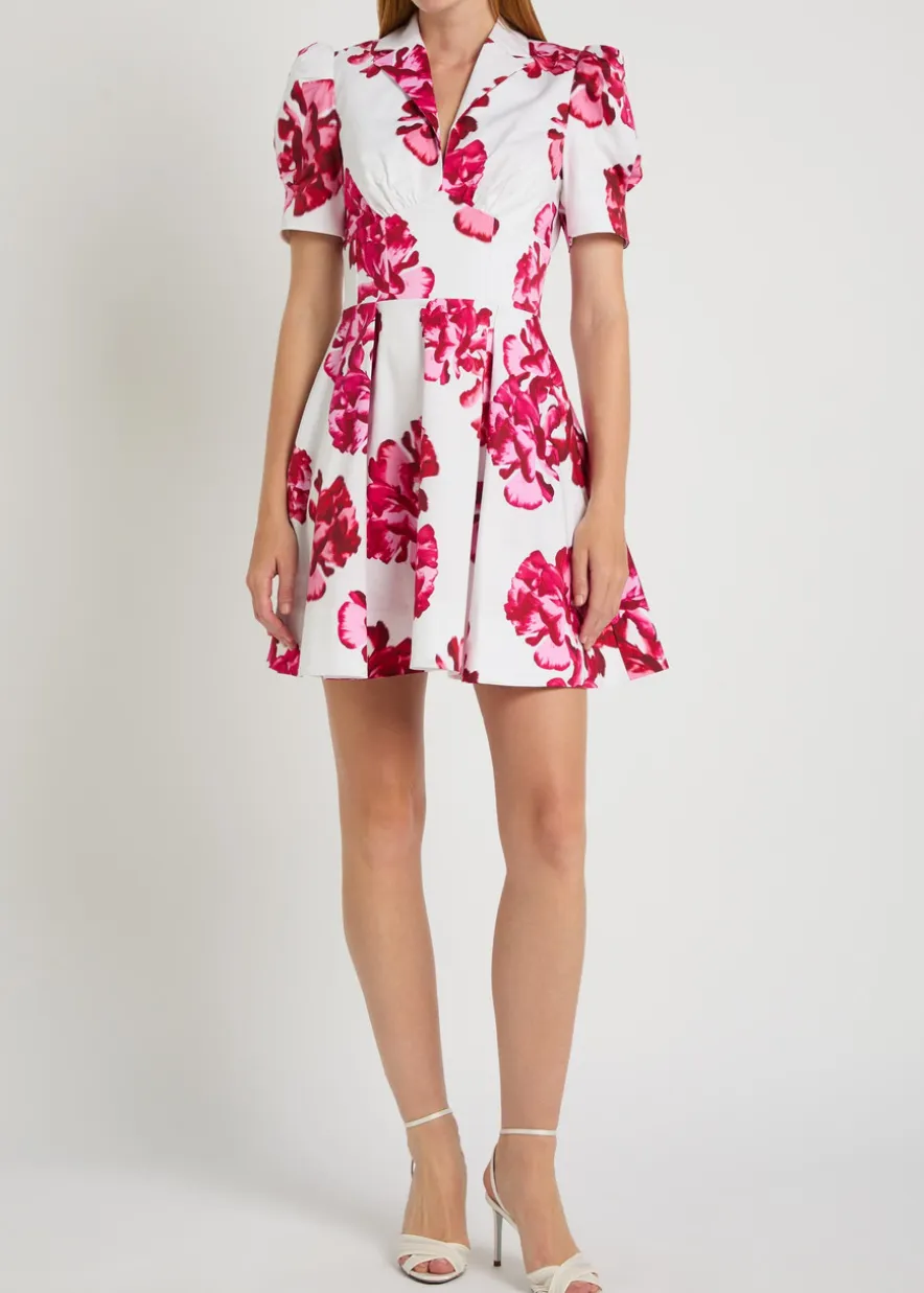 Damask floral-print stretch-cotton mini dress