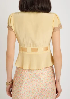 Daniela lace-trim silk top