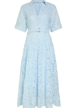 Deanna floral-appliquéd lace midi shirt dress