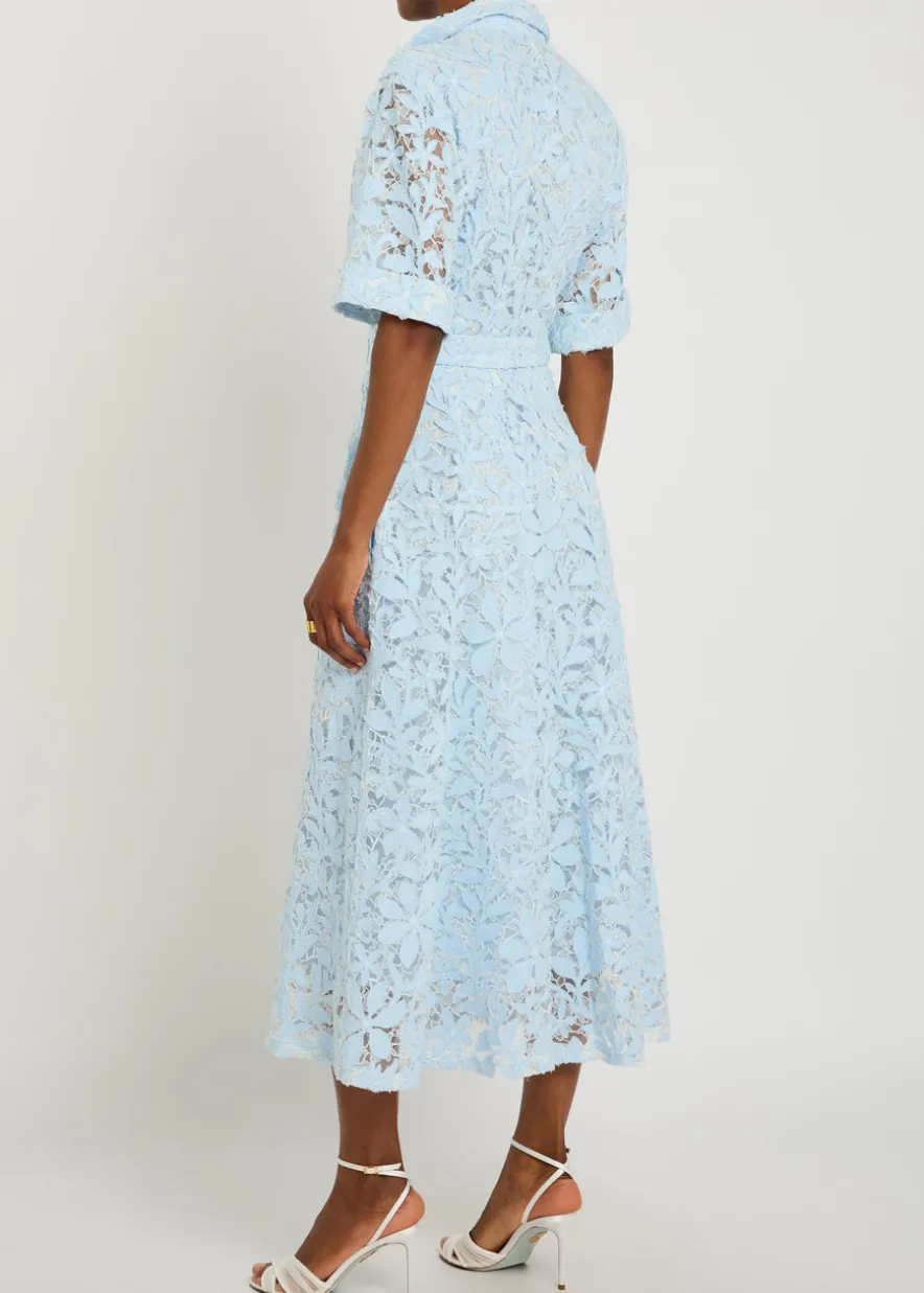 Deanna floral-appliquéd lace midi shirt dress