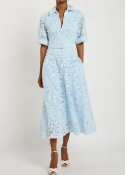 Deanna floral-appliquéd lace midi shirt dress