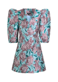 Deco Bloom floral-jacquard woven mini wrap dress