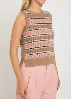 Deeley striped open-knit cotton tank top