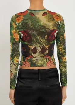 Delaina floral-print mesh top