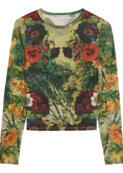 Delaina floral-print mesh top