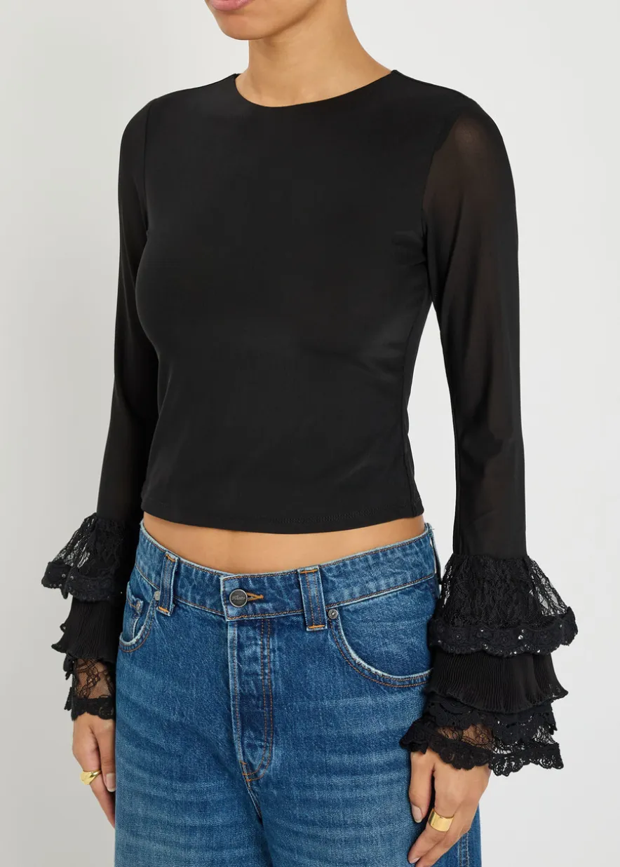 Delaina ruffled mesh top