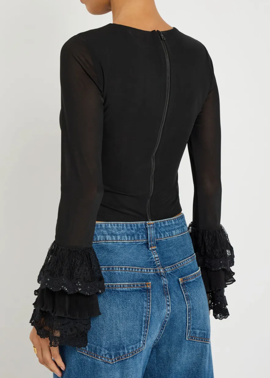 Delaina ruffled mesh top