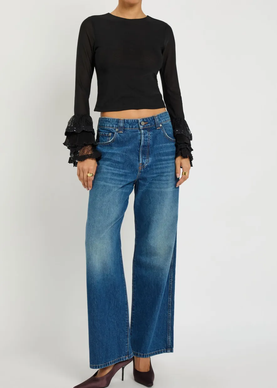 Delaina ruffled mesh top