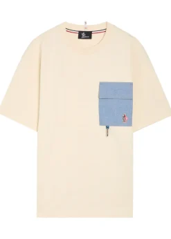 Denim-pocket logo cotton T-shirt