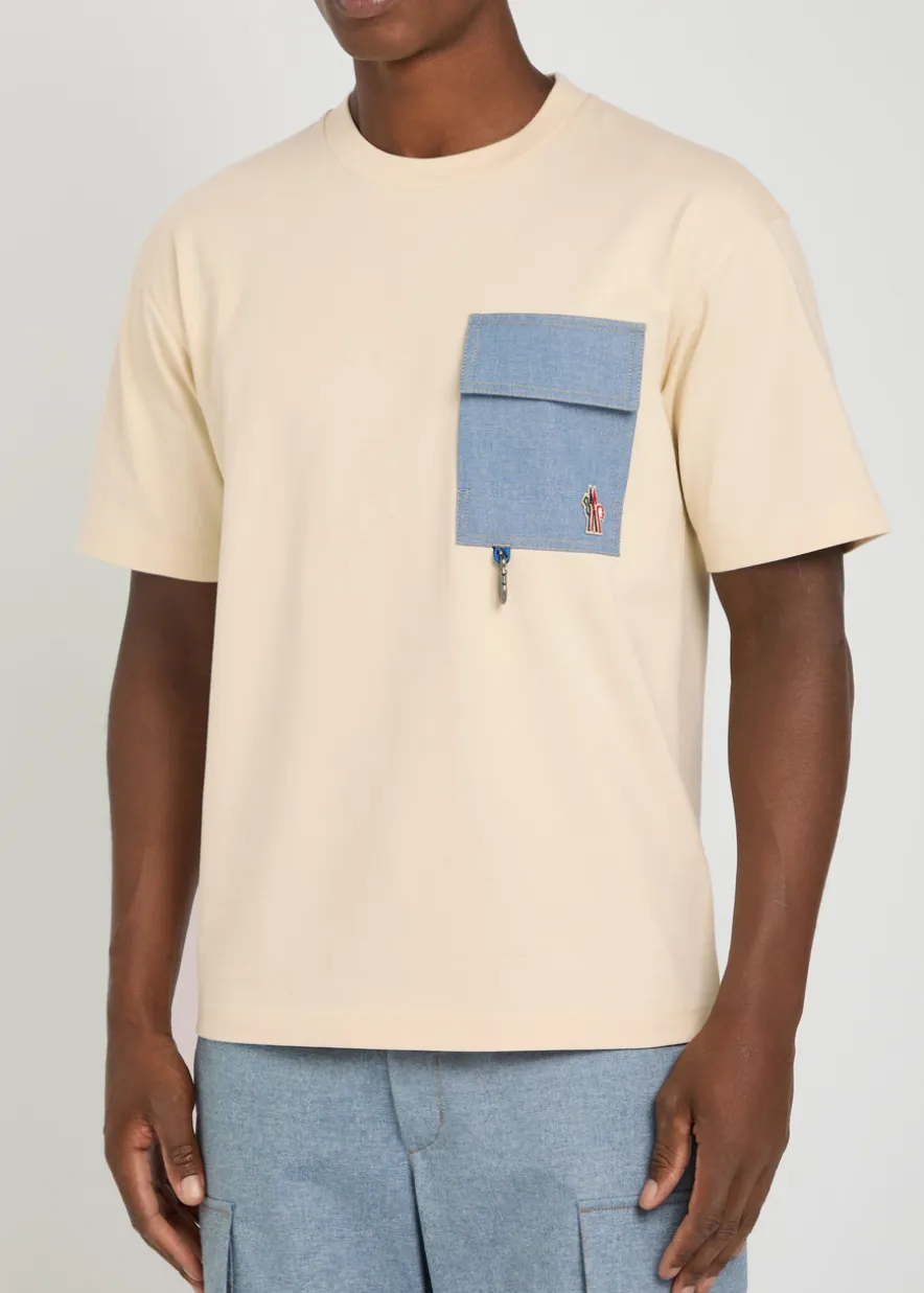 Denim-pocket logo cotton T-shirt