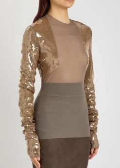 Dennis sequin-embellished stretch-mesh top