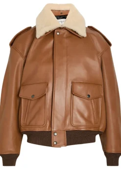 Detachable-collar shearling and leather jacket
