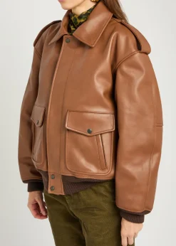 Detachable-collar shearling and leather jacket