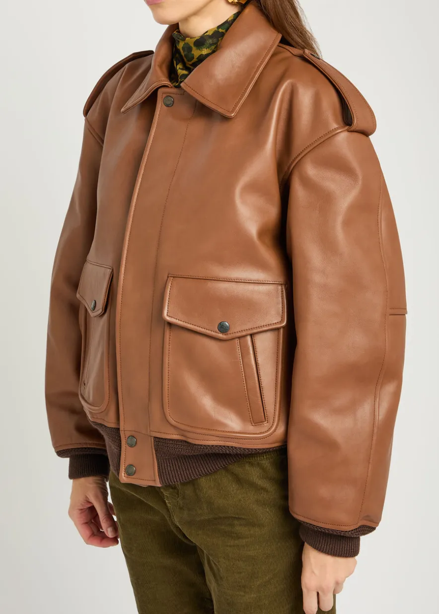 Detachable-collar shearling and leather jacket