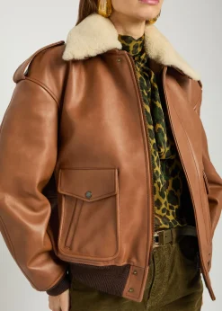 Detachable-collar shearling and leather jacket