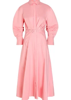 Dianthe belted stretch cotton-poplin midi shirt dress