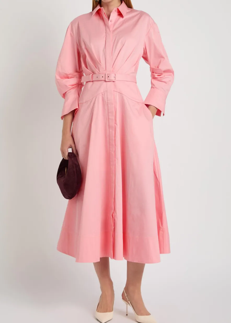 Dianthe belted stretch cotton-poplin midi shirt dress