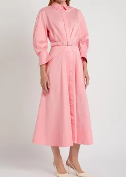 Dianthe belted stretch cotton-poplin midi shirt dress