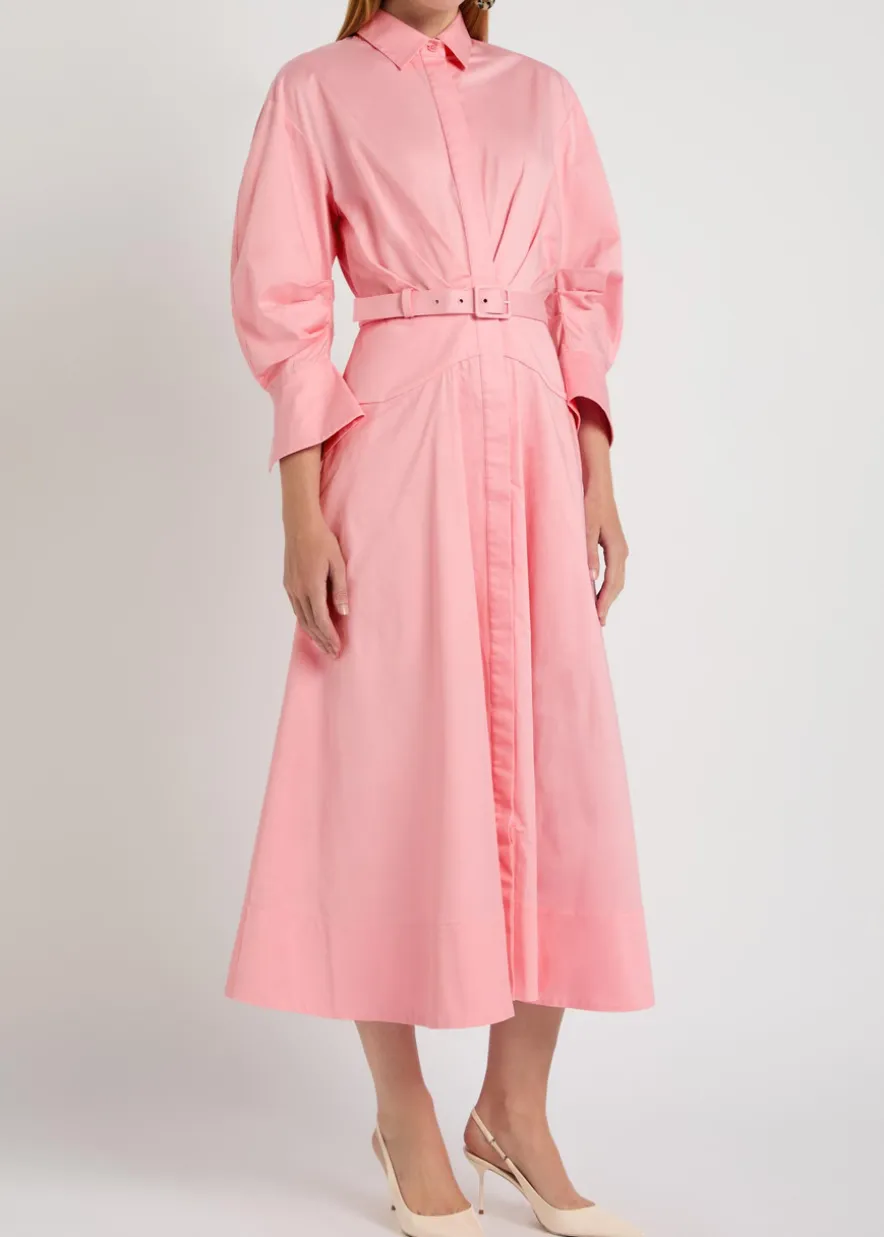 Dianthe belted stretch cotton-poplin midi shirt dress