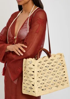 Disc raffia tote bag