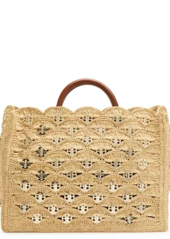Disc raffia tote bag