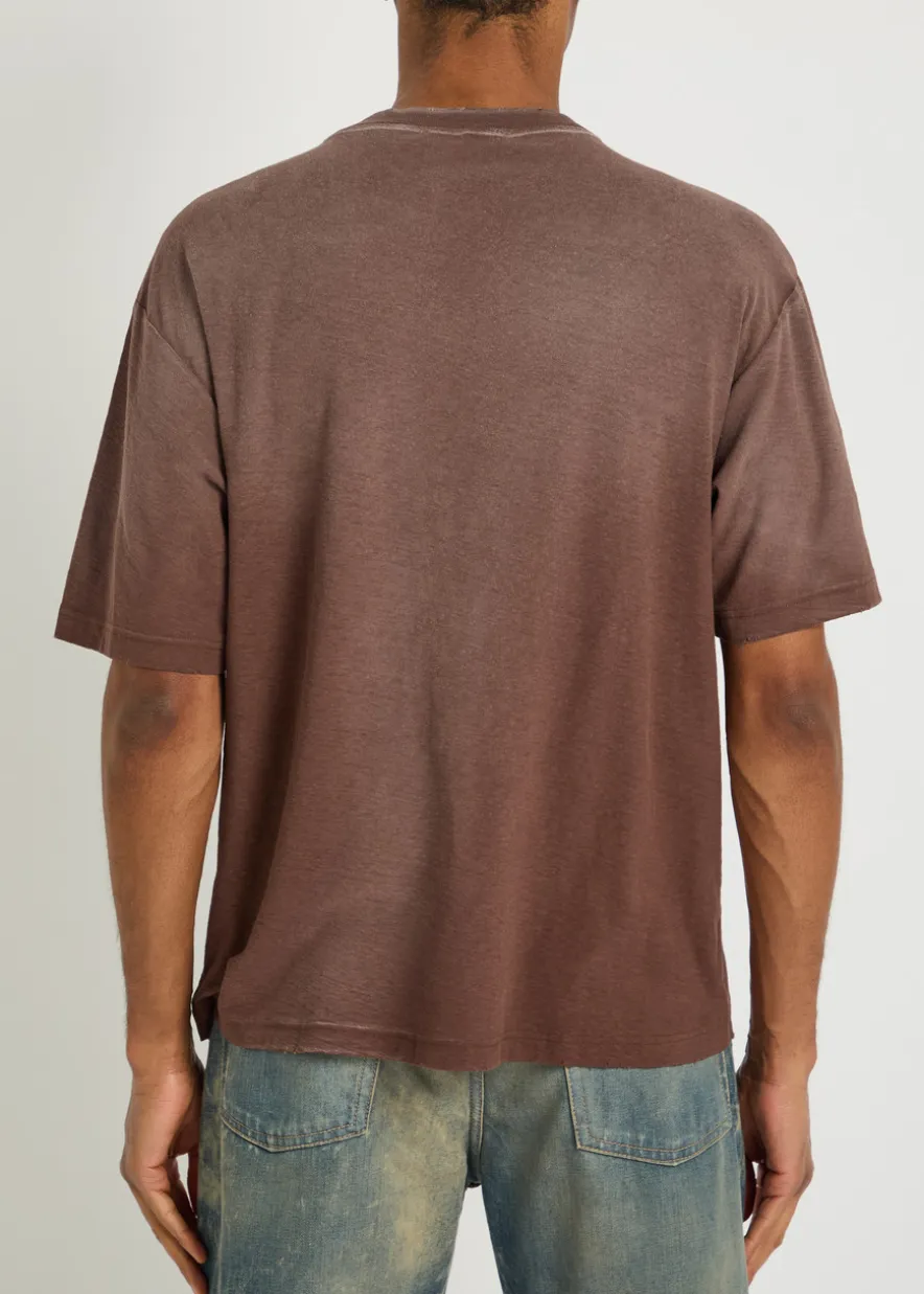 Distressed cotton-blend T-shirt