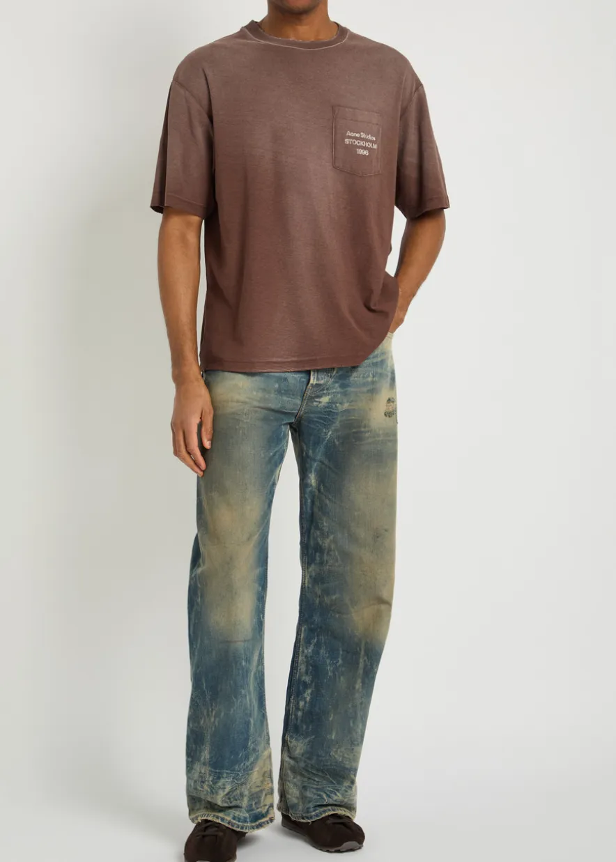 Distressed cotton-blend T-shirt